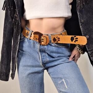Vintage Leather Lion Buckle Belt Western Y2K Statement Festival